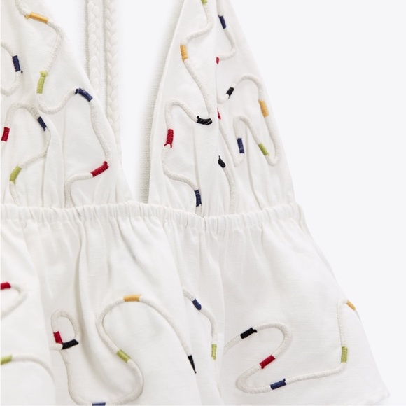 Zara Embroidered Crop top Ruffle hem Size Large NWT - Picture 5 of 6